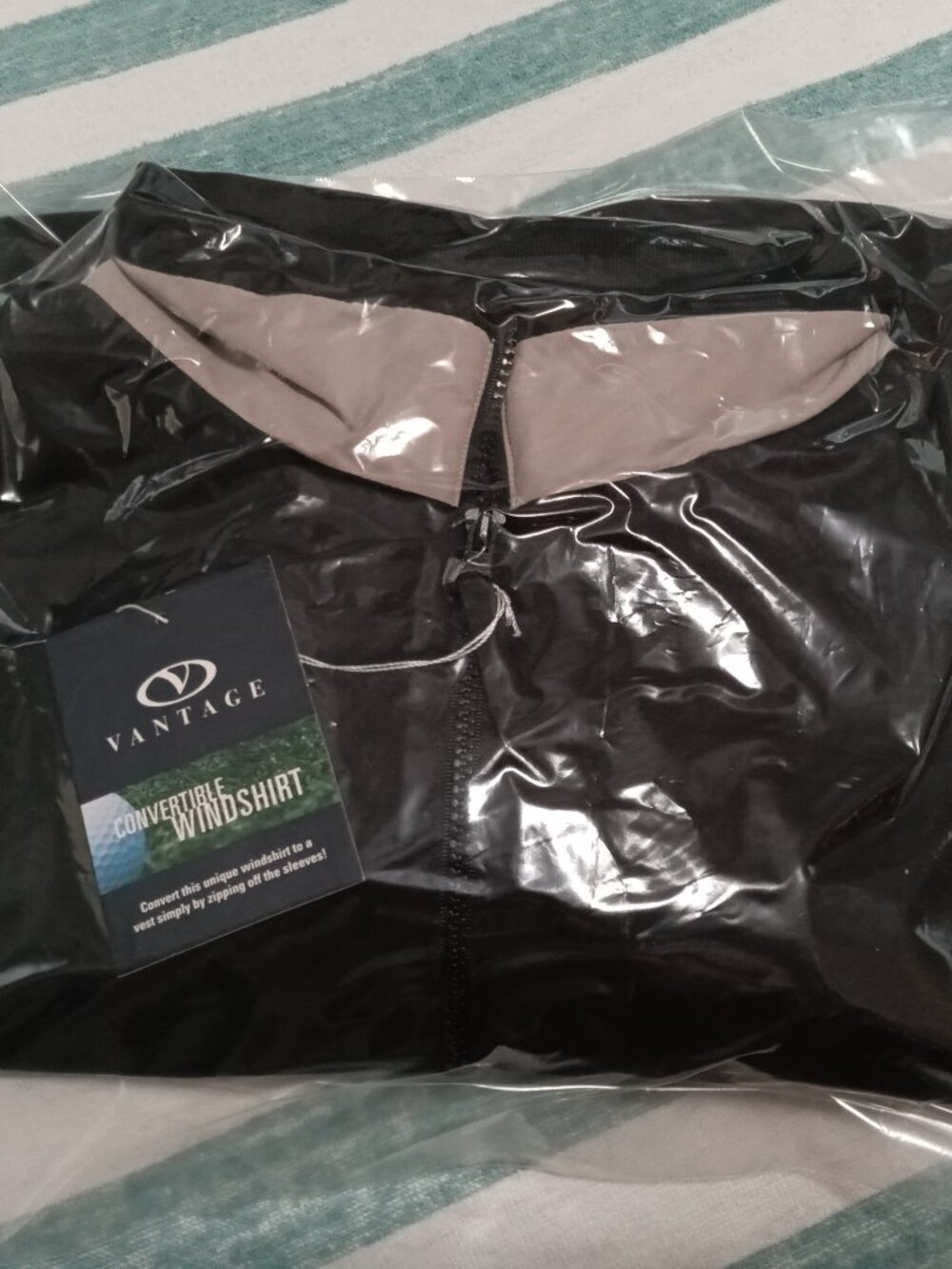NWT UNIQUE VANTAGE CONVERTABLE WINDSHIRT, BLACK w/ Beige Trim, SIZE LARGE